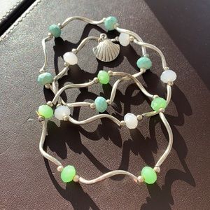 Silver bracelets w/green, blue & white beads NWOT
